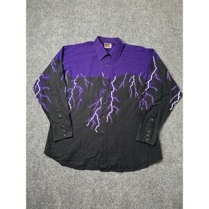Mens Button Shirt Brooks & Dunn Purple Black Lightning Long Sleeve, Size XL